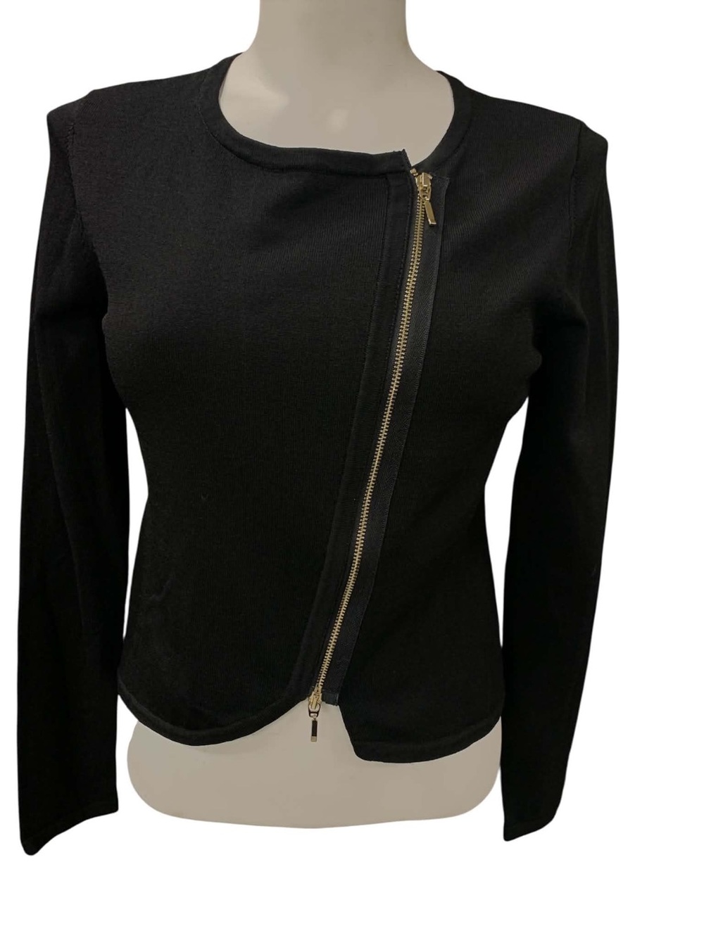 White House Black Market Black Long Sleeve Asymmetrical Zip Top Size S